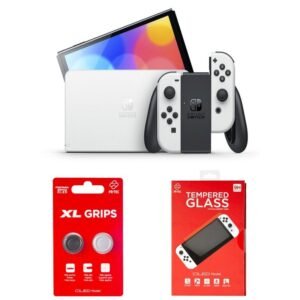 Nintendo Switch OLED Blanca + FR-TEC Protector Cristal Templado + FR-TEC Grips XL