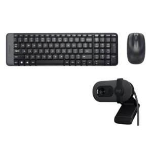 Logitech MK220 Combo Teclado y Ratón Inalámbrico + Logitech Brio 100 Webcam FullHD Negro